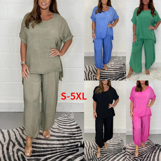 🔥【Cumpără 1 Primești 1】【S-5XL】Costum damă 2025 Mărime Plus Casual【Bluză + Pantaloni】 
