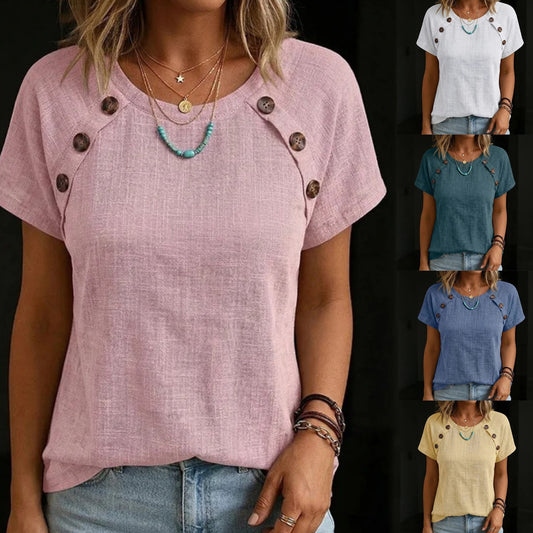 ✨【S-3XL】Camisa de mujer cómoda de algodón y lino, corte informal y holgado, diseño con botones.