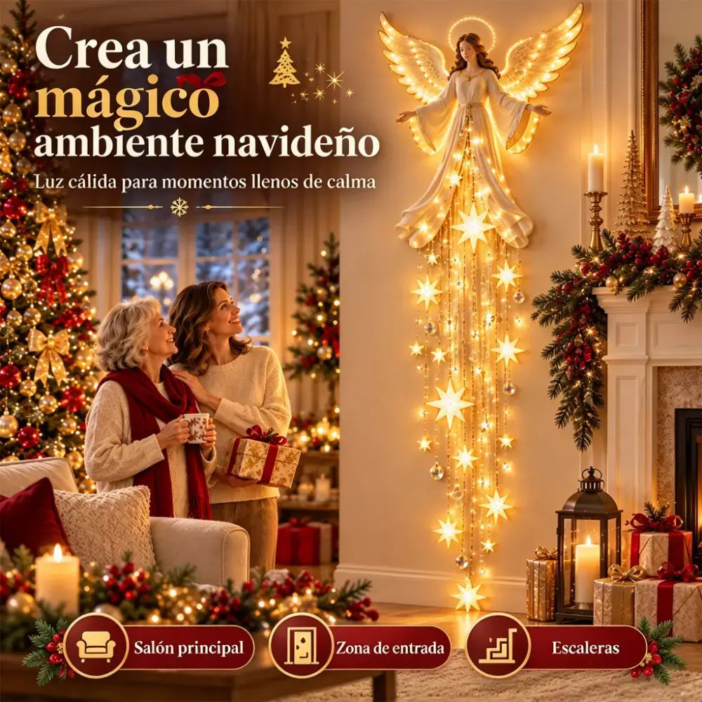 👼✨ Luz de Pared Angelical con Estrella Fugaz | Decoración Navideña Luminosa | LED Cálido para Hogar y Jardín 🌟