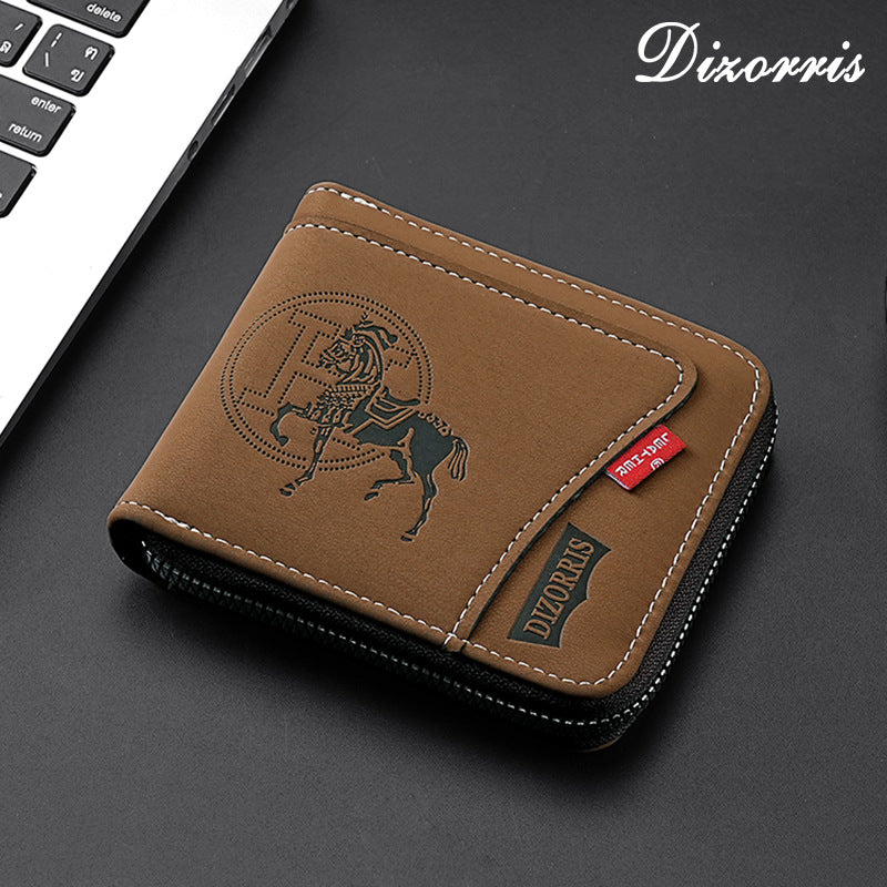 🐎【horóscopo chino:¡Feliz año del caballo】Nueva y elegante cartera corta con cremallera de estilo retro para hombre