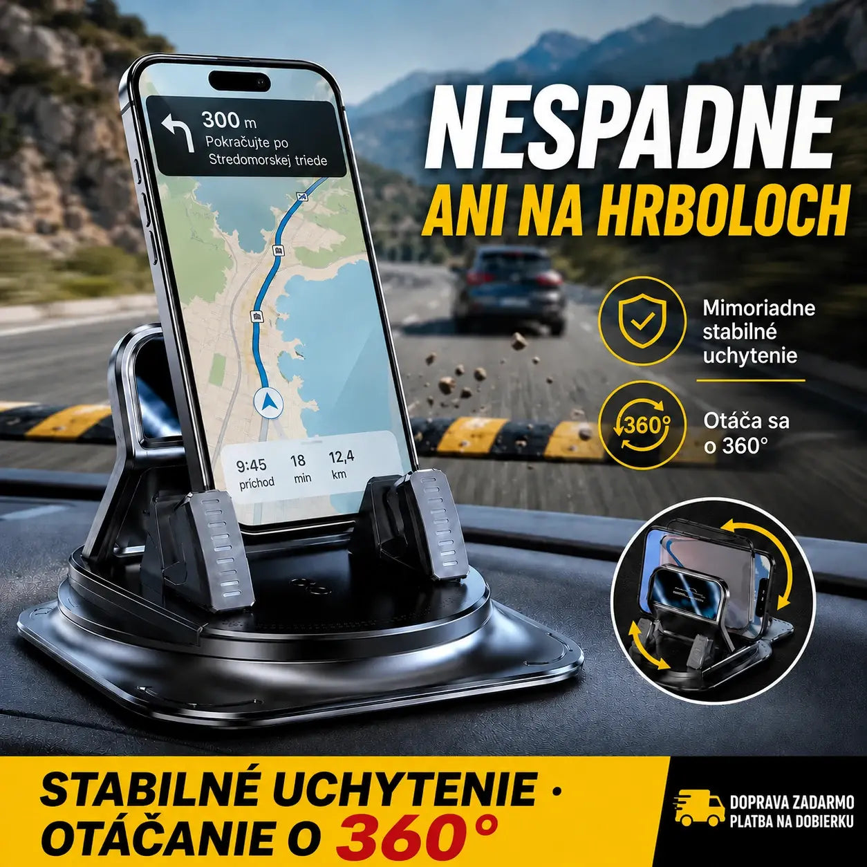 🚗 Držiak na mobil 2 v 1 do auta, otočný o 360° a protišmykový