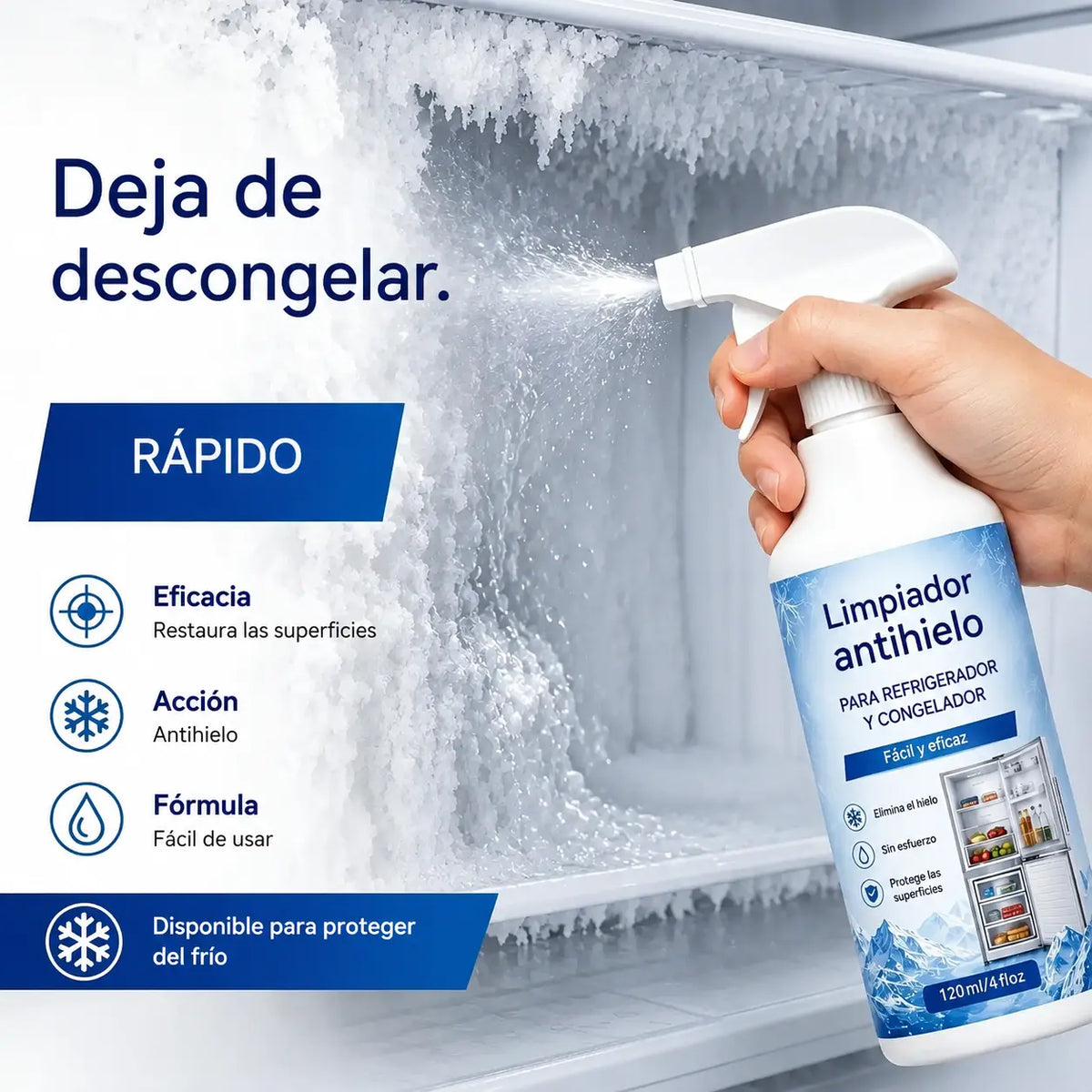 🔥【2 botellas por 27 euros】❄️ Nuevo spray descongelante (versión 2026) 🧡 Elimina rápidamente la escarcha del congelador
