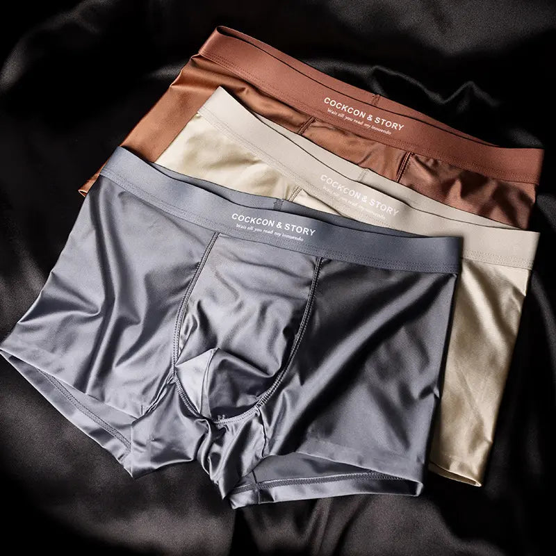 🔥😎【Zľava 50%】10A Antibakteriálne pánske boxerky do rozkroku, priedušné, hladké, bezšvové spodné prádlo z ľadového hodvábu, luxusné saténové spodné prádlo