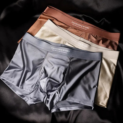 🔥😎【Zľava 50%】10A Antibakteriálne pánske boxerky do rozkroku, priedušné, hladké, bezšvové spodné prádlo z ľadového hodvábu, luxusné saténové spodné prádlo