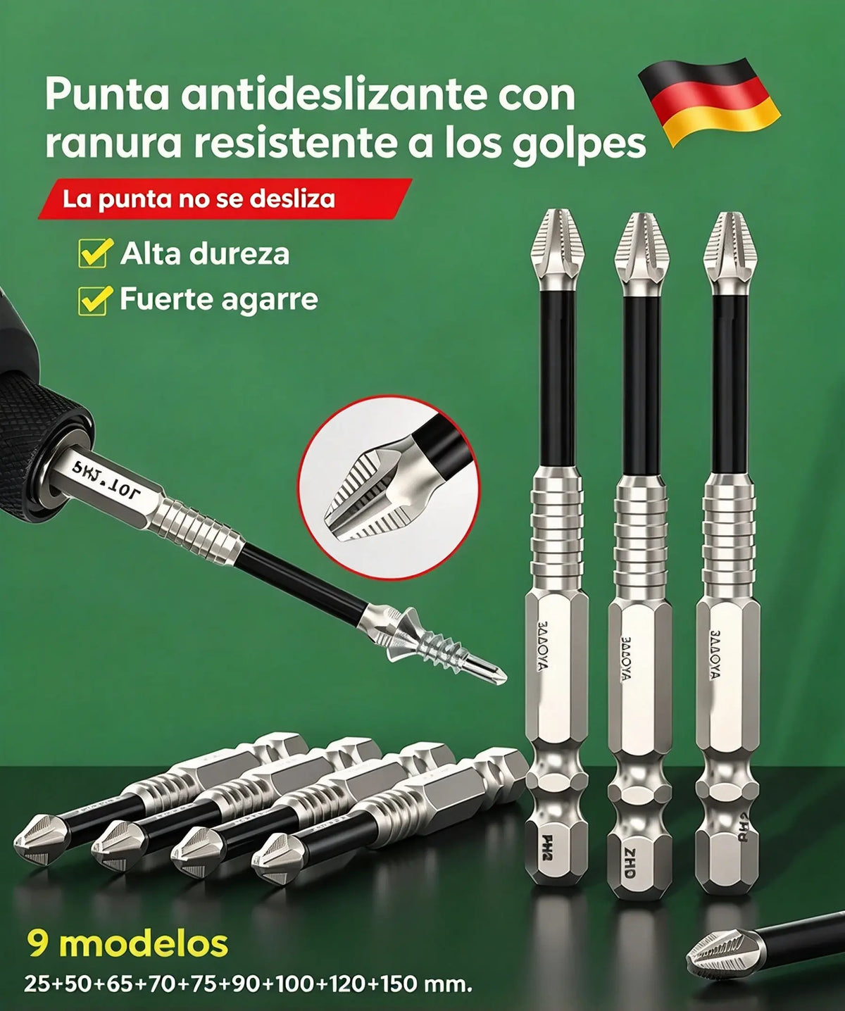 🧰⚒️ 【Juego de 9 puntas de destornillador antideslizantes K5 [25-150L]】Puntas Phillips antideslizantes, magnéticas, ultrarresistentes y de alta dureza para taladros eléctricos.