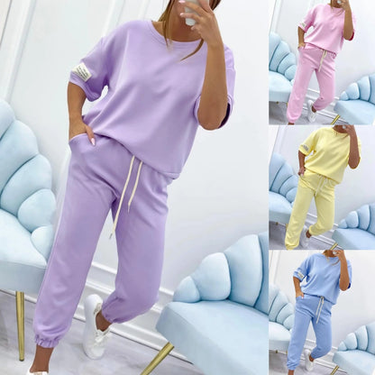 ⏳ ¡Oferta por tiempo limitado! ⏰ Conjunto casual para mujer de top liso y pantalón