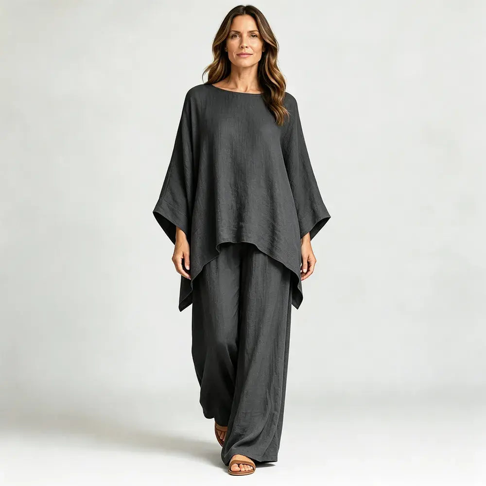 【S-3XL】🌸✨Oferta por tiempo limitado - Conjunto de mujer de camisa holgada básica y pantalón de lino