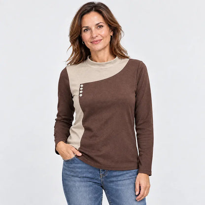 ✨【S-3XL / 4 boja】Bluza u kombinaciji boja s ovratnikom uz vrat i ukrasnim gumbima (lagani termo-flis materijal)