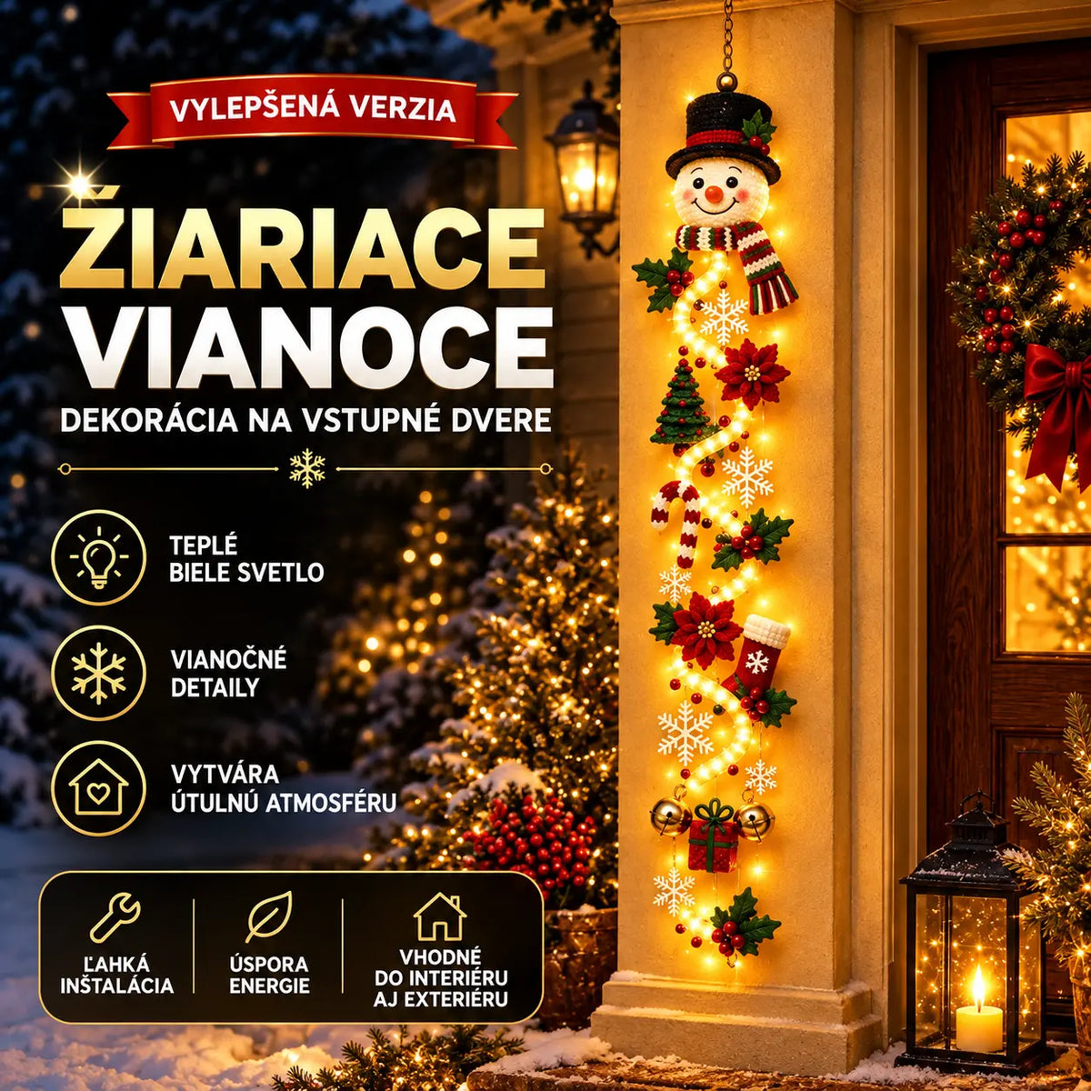 🎄🎃Posledný deň! 🎅Užite si 50% zľavu na svietiace vianočné ozdoby na dvere!