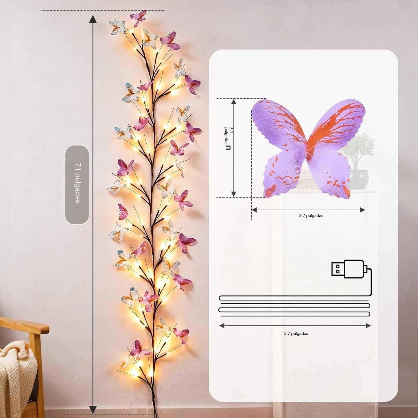 -50% OFF✨ Luces LED Flexibles en Forma de Enredadera con Mariposas – Decora tu Hogar con un Ambiente Mágico y Cálido 🦋💡