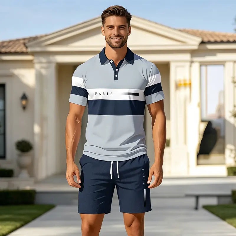 ✨Colección Verano 2026✨ Conjunto de polo y pantalón corto para hombre 🏝️ ¡Estampado digital 3D moderno