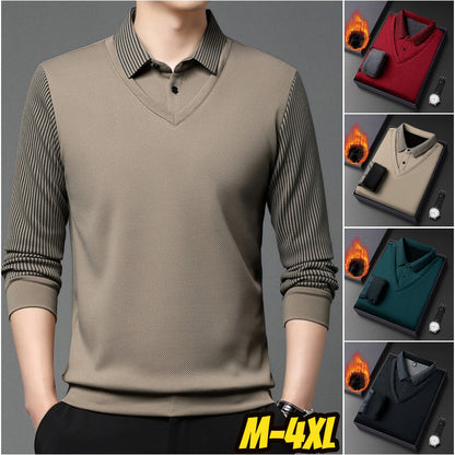 🔥【[Kupte 1 a získáte 1 zdarma]】👔[M-4XL] 2025 předjaří nový styl falešné dvoudílné POLO tričko s pruhovaným prošíváním