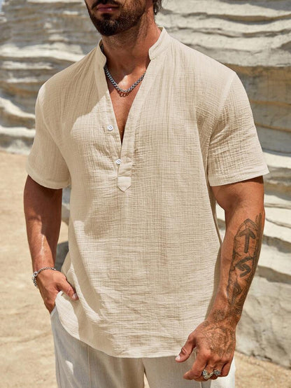 🔥🔥【S-3XL】Nueva camiseta de cuello en V de algodón elástico para hombre