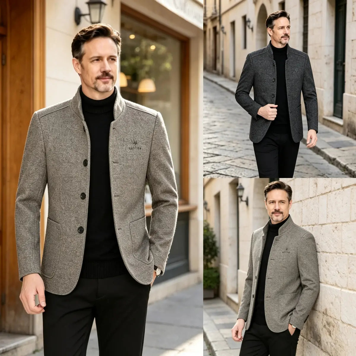⛄️🤗【M–4XL】🔥 Nueva chaqueta con cuello: suéter grueso de lana para hombre con forro de terciopelo – otoño/invierno