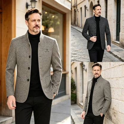 ⛄️🤗【M–4XL】🔥 Nueva chaqueta con cuello: suéter grueso de lana para hombre con forro de terciopelo – otoño/invierno