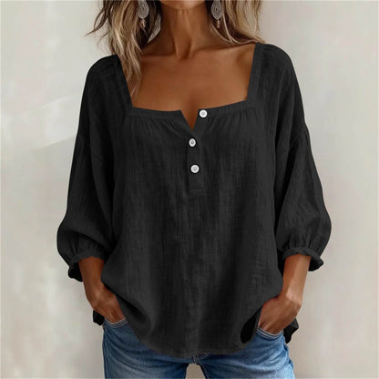 🌸【45-9G KG】Camisa Casual de Manga 3/4 para Mujer Blusa Elegante y Transpirable de Verano Top Holgado Color Liso