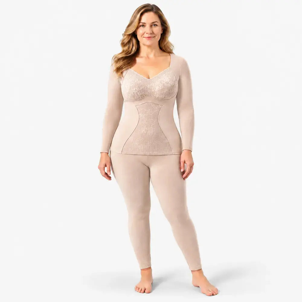 【M-XXL】Conjunto de ropa interior térmica para mujer – con aislamiento, grueso, incluye relleno, de calentamiento rápido; adecuado para otoño e invierno