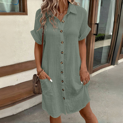 🎁💗【S-2XL】Rochie cu mânecă scurtă din bumbac 2025 și bumbac, ușoară și respirabilă 