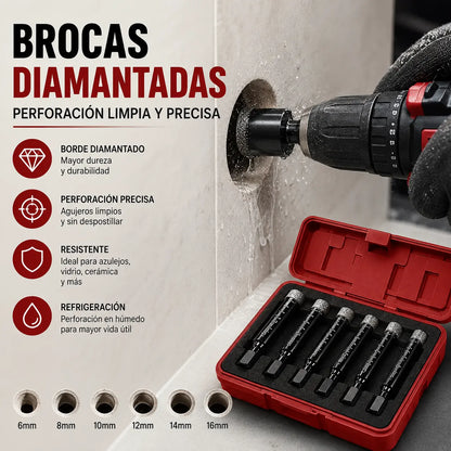 🔩【Juego de 6 piezas】Brocas diamantadas huecas para azulejos y cerámica – Perforación precisa【6/8/10/12/14/16 mm】