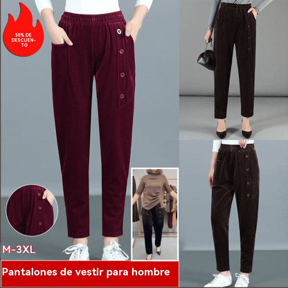 ✨️💕【XL-5XL】Pantalones largos de terciopelo con botones para mujer, nuevo estilo para otoño e invierno 2025