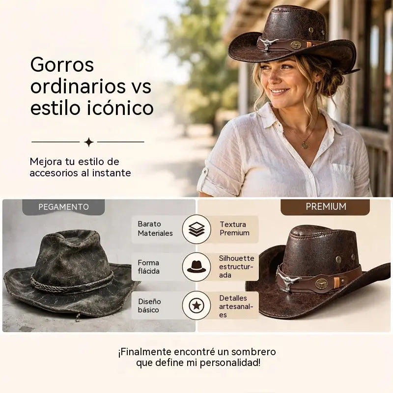 🤠 ¡50% de descuento! Sombrero vaquero vintage de ala ancha con banda decorativa