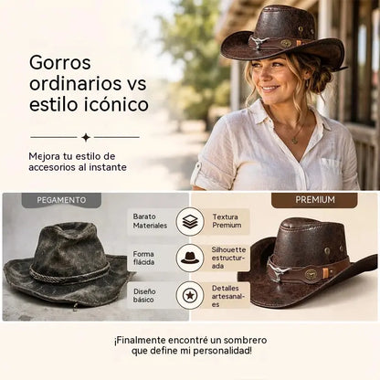 🤠 ¡50% de descuento! Sombrero vaquero vintage de ala ancha con banda decorativa