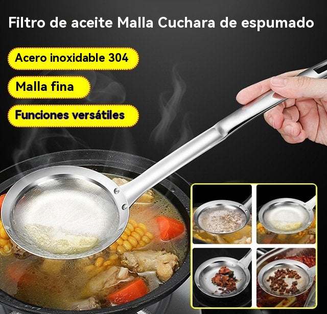 🍲 【3 piezas】 Cuchara de filtro de aceite de acero inoxidable 304