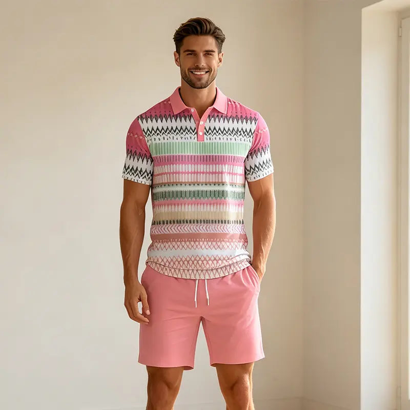 ✨Colección Verano 2026✨ Conjunto de polo y pantalón corto para hombre 🏝️ ¡Estampado digital 3D moderno