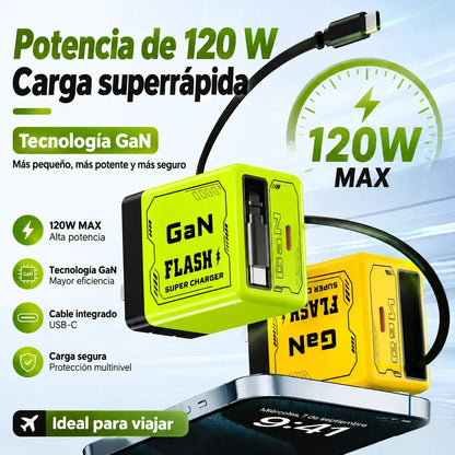 ⚡ Cargador de pared GaN 2 en 1 con cable retráctil 🔋