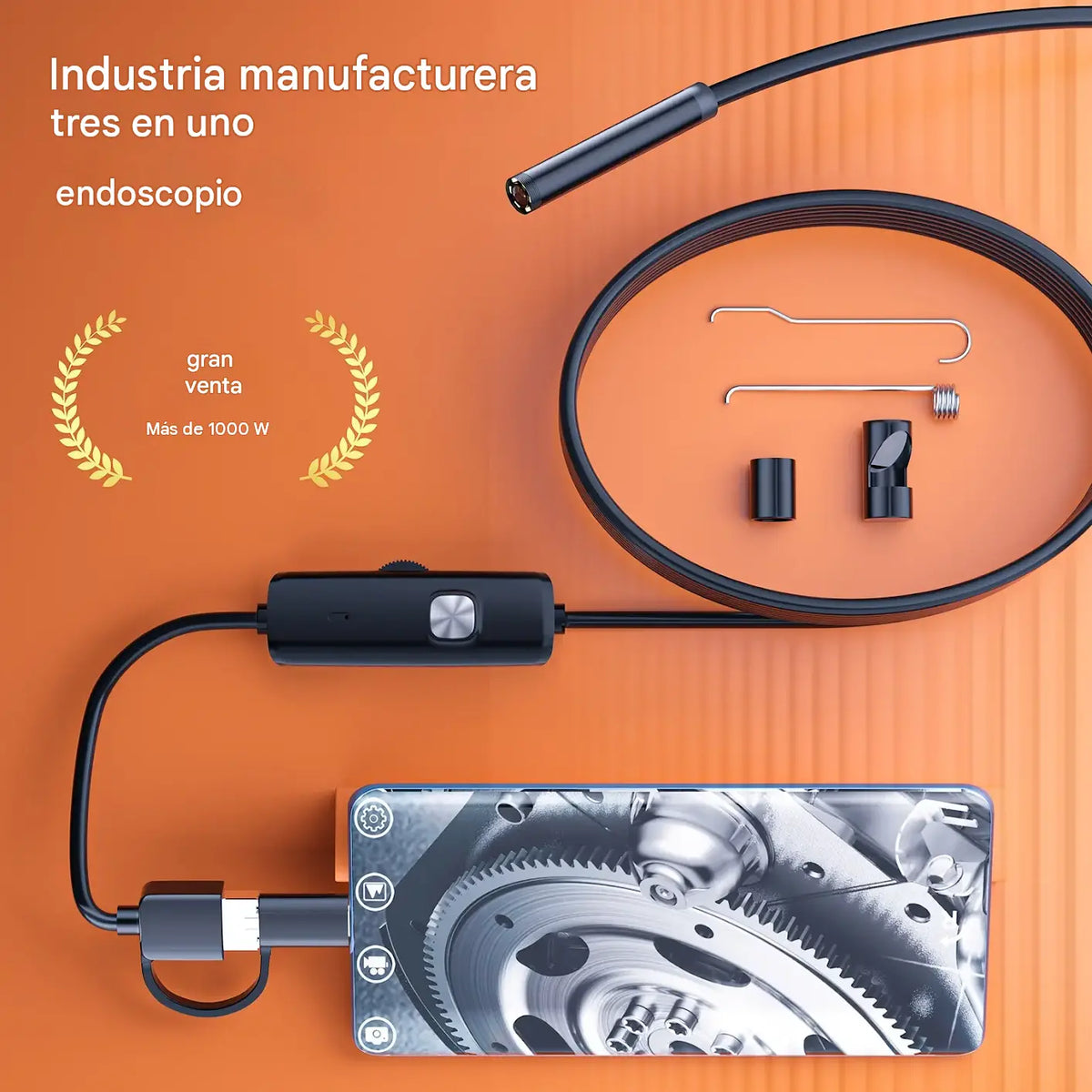 🔥【5 M】🔥 Cámara endoscópica USB impermeable 3 en 1 con LED