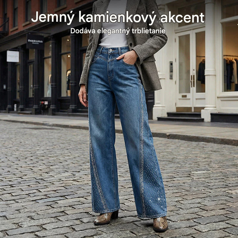 🌼【Jarné ponuky】✨Dámske džínsy so širokými nohavicami a zdobené kamienkami