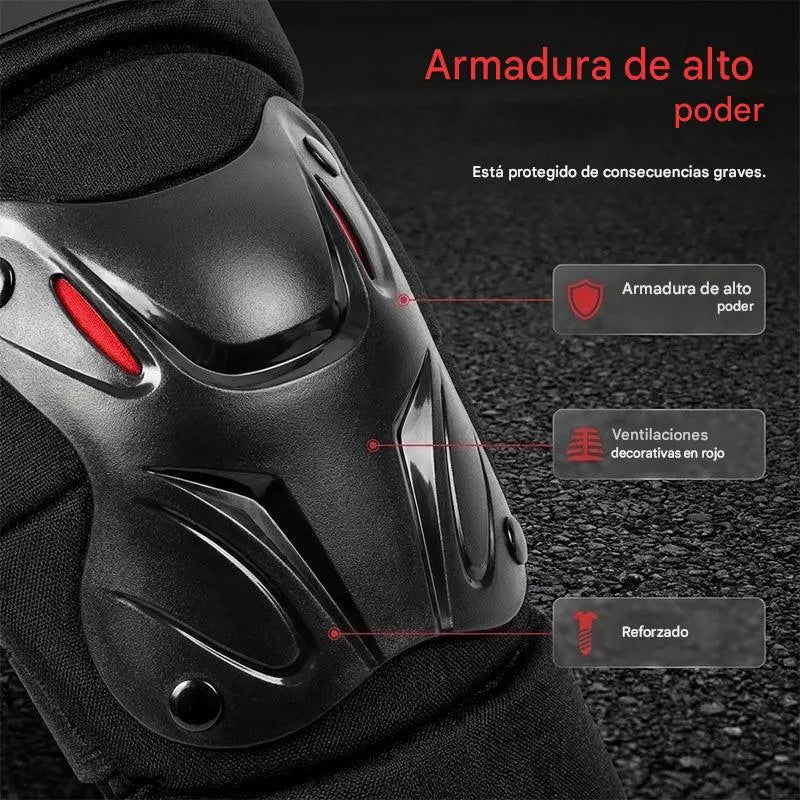 🏍️ ¡Aprovecha ahora con un 40% de descuento! 🛡️ Juego de rodilleras y coderas para motocicleta – Resistentes a los impactos, correas ajustables y forro transpirable – Protección esencial para conducir, patinar o andar en bicicleta 💪