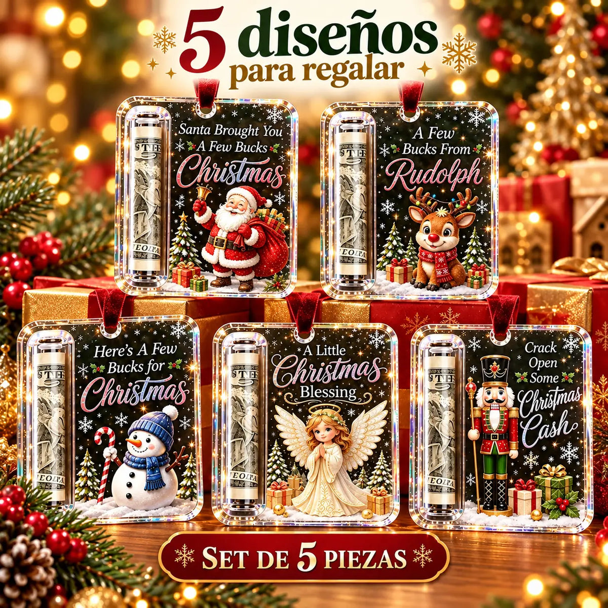 🎄 Adorno navideño para regalar dinero ✨ Un adorno para el árbol de Navidad que oculta billetes: un regalo navideño creativo y sorprendente.