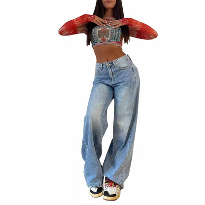 【XS-6XL】Vaqueros de Mujer con Cintura Baja y Pernera Ancha - Estilo Retro Urbano