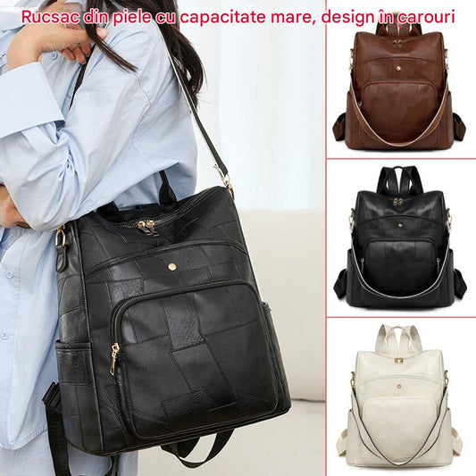 👛Reducere🌟Rucsac nou din piele, cu capacitate mare și design în carouri