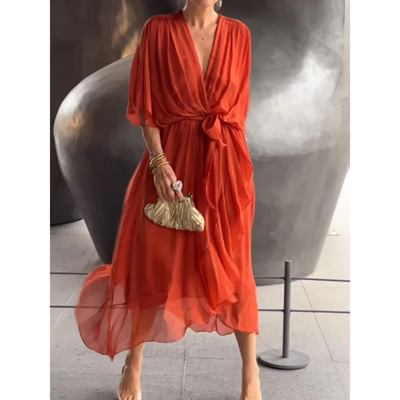 👗Nový štýl na jar a leto 2025. [S-5XL]👗 Šaty s netopierími rukávmi z mäkkého šifónu