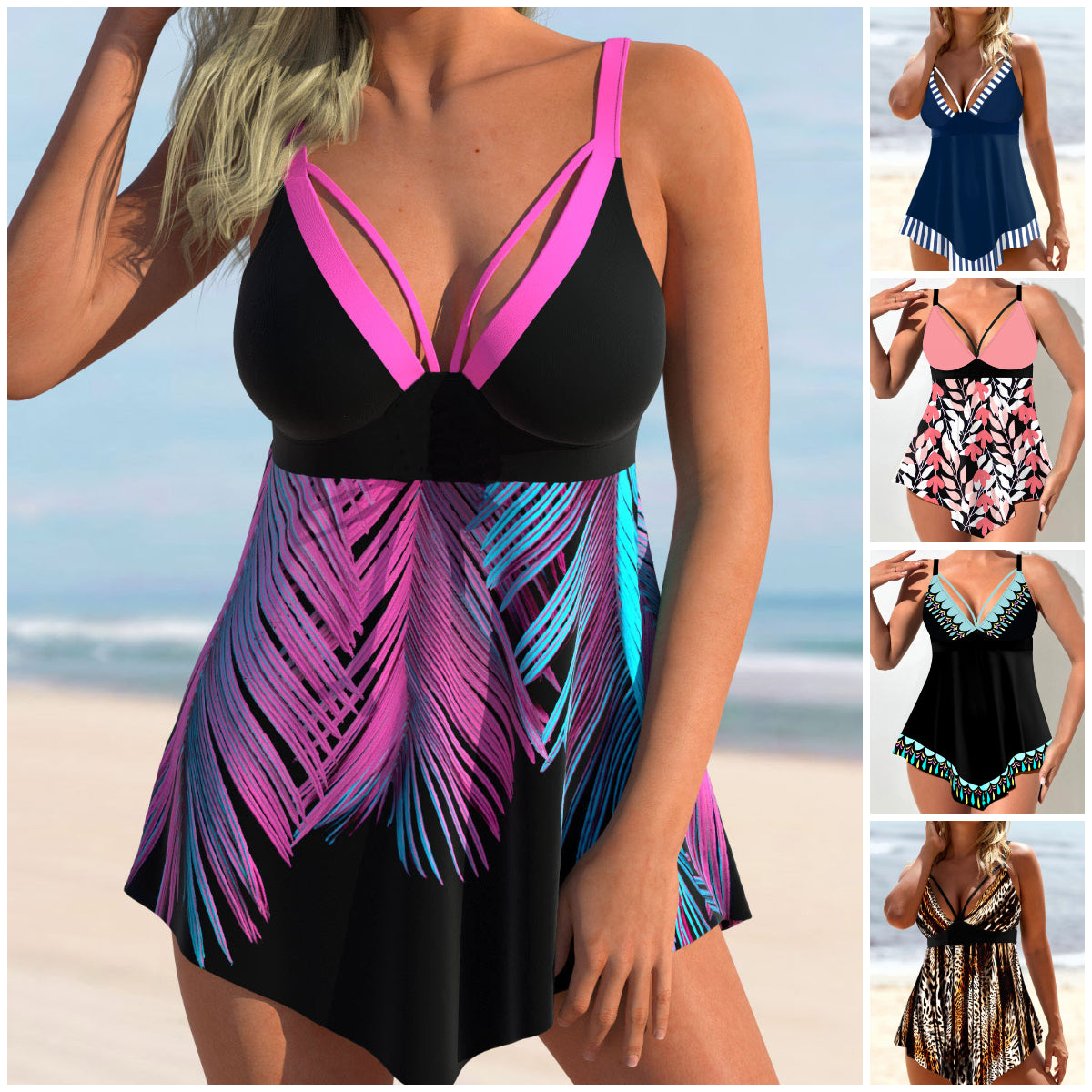 🏖️👙【Produs nou de vară】🌴【S-5XL】Set de costume de baie cu imprimeu pentru plajă, vacanță, 2025 