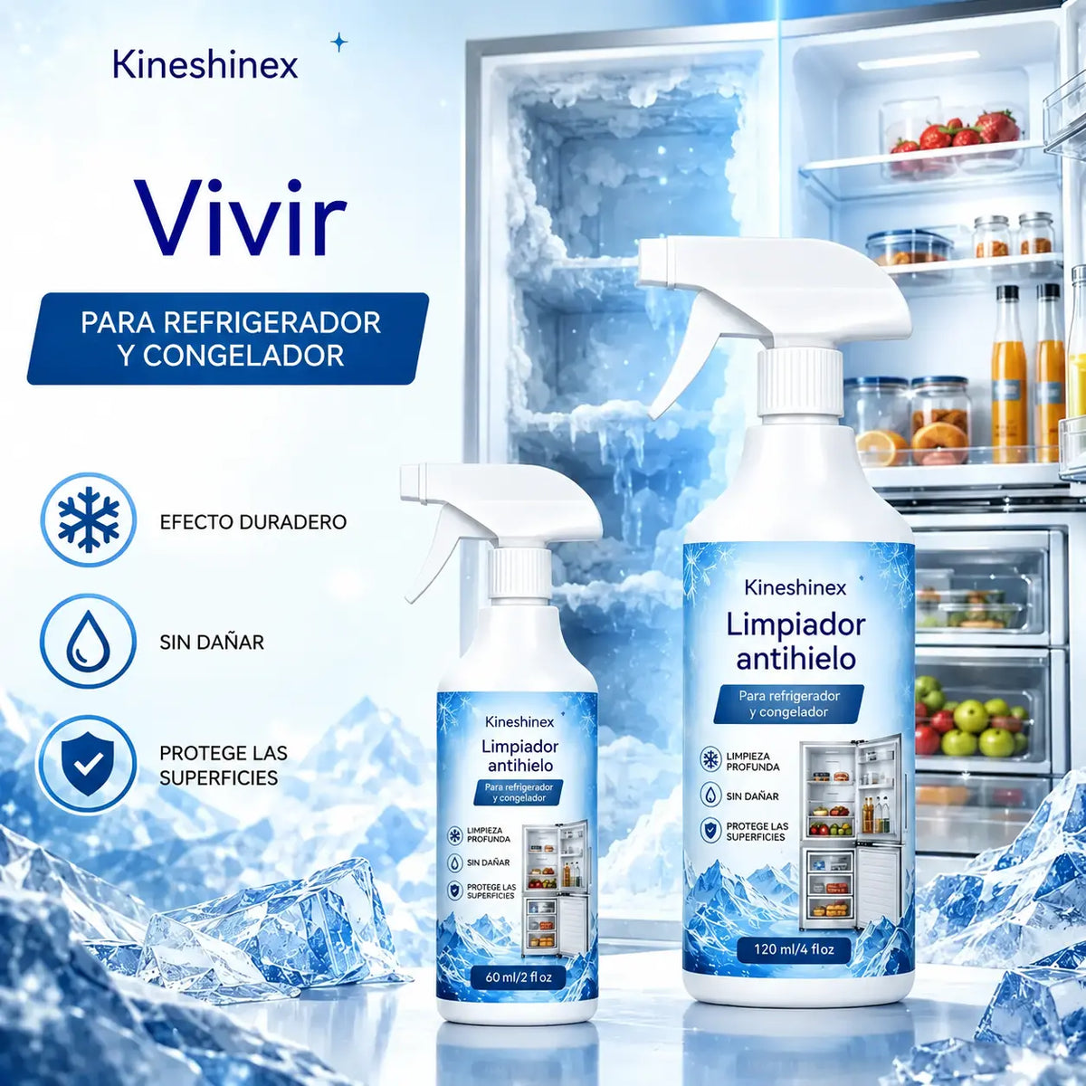🔥【2 botellas por 27 euros】❄️ Nuevo spray descongelante (versión 2026) 🧡 Elimina rápidamente la escarcha del congelador