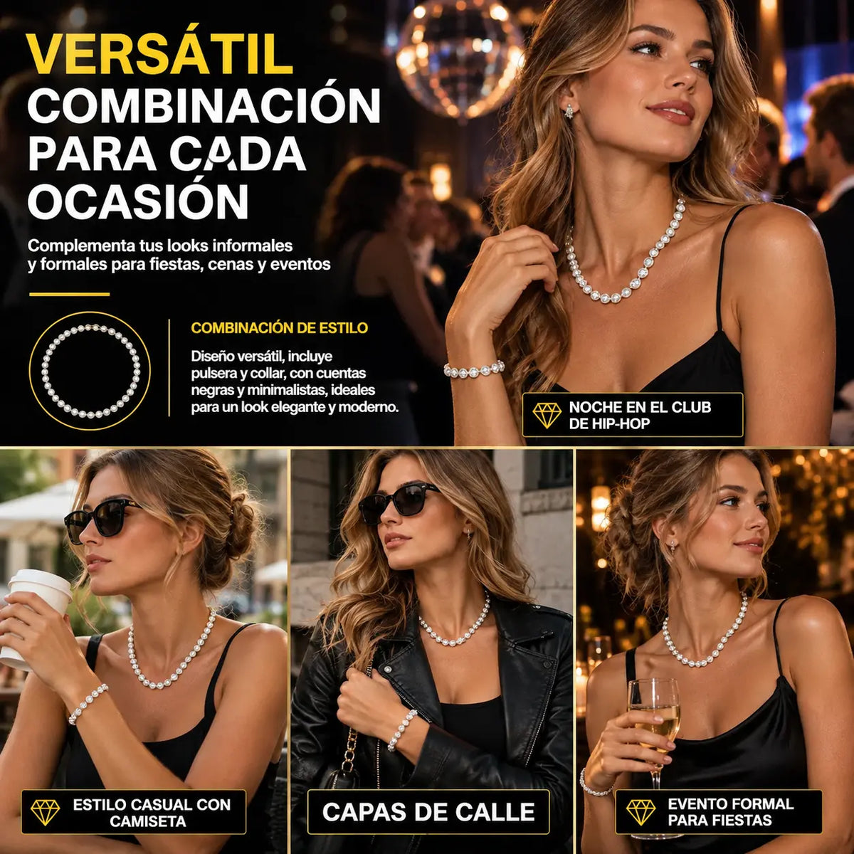 💎 ¡Ahorra un impresionante 50%! ✨ Collar unisex de estilo hip-hop con pedrería y un acabado de galvanizado exquisito e impecable: un look de baile urbano que marca tendencia y refleja tu personalidad con audacia. 🎤