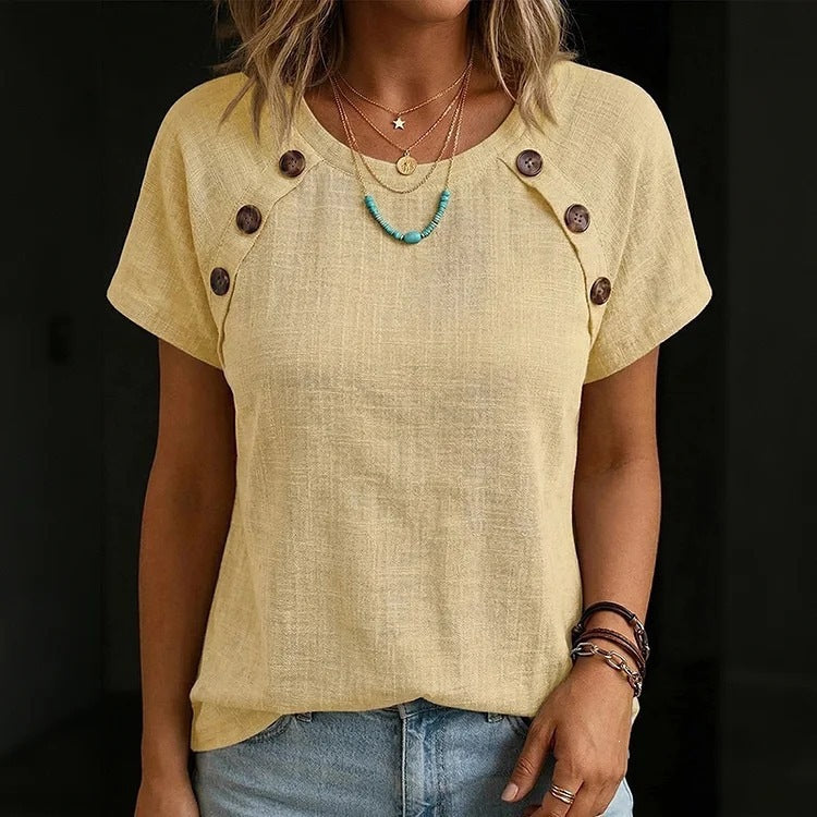 ✨【S-3XL】Camisa de mujer cómoda de algodón y lino, corte informal y holgado, diseño con botones.