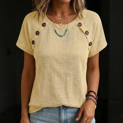 ✨【S-3XL】Camisa de mujer cómoda de algodón y lino, corte informal y holgado, diseño con botones.