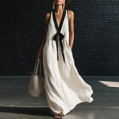 ✨【S-3XL】Vestido sin mangas de algodón y lino cómodo para mujer con diseño de lazo