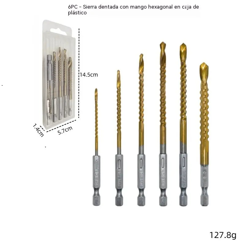 🛠️🔩【1 juego de 6 piezas】Taladro de sierra para madera con vástago hexagonal de acero de alta velocidad