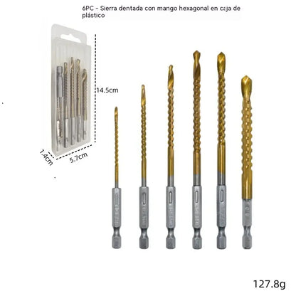 🛠️🔩【1 juego de 6 piezas】Taladro de sierra para madera con vástago hexagonal de acero de alta velocidad