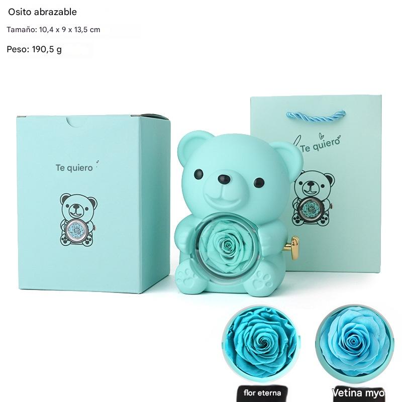 ✨Adorable osito de peluche con rosa preservada - Osito de peluche decorado con una rosa real, en una hermosa caja de regalo - Regalo romántico para el Día de la Madre, bodas, aniversarios, despedidas de soltera, Navidad y San Valentín.