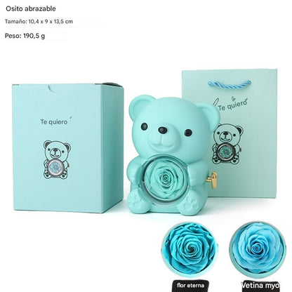 ✨Adorable osito de peluche con rosa preservada - Osito de peluche decorado con una rosa real, en una hermosa caja de regalo - Regalo romántico para el Día de la Madre, bodas, aniversarios, despedidas de soltera, Navidad y San Valentín.