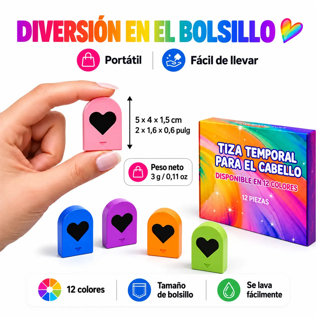 🌈 Coloración capilar en polvo compacto con 12 tonos para una coloración rápida.