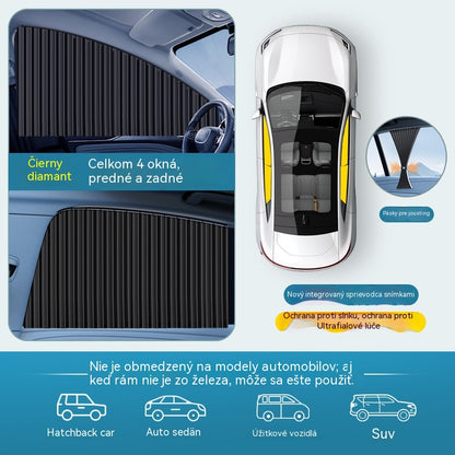 🚗【4-dielna sada】Slnečná clona na okno auta s posuvnou koľajnicou a izolačnou vrstvou☀️