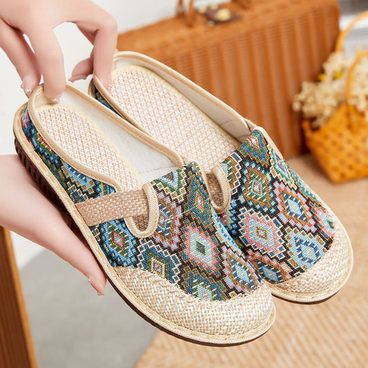 【35-41】Zapatillas exquisitas de lino natural bordadas: suela suave y silenciosa, cómodas para tus pies.