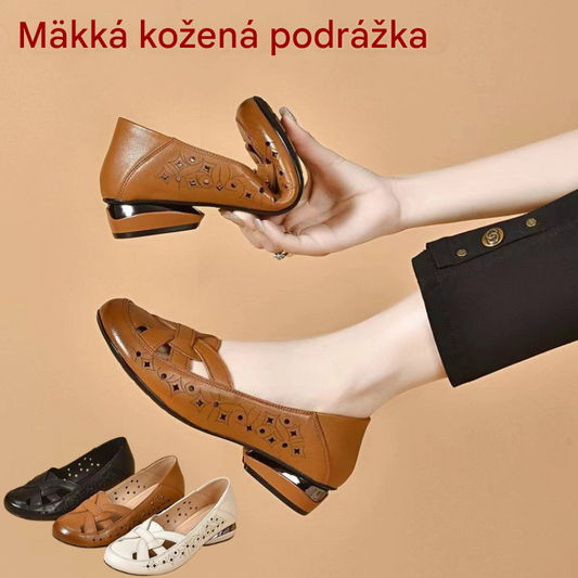 🔥💞【35-40】2025 Nové dámske sandále, okrúhla špička, pravá koža, nízky opätok 3895467